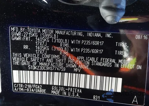 2017 Toyota Sienna Le 8 Passenger from USA, damaged, VIN 5TDKZ3DC9HS774759